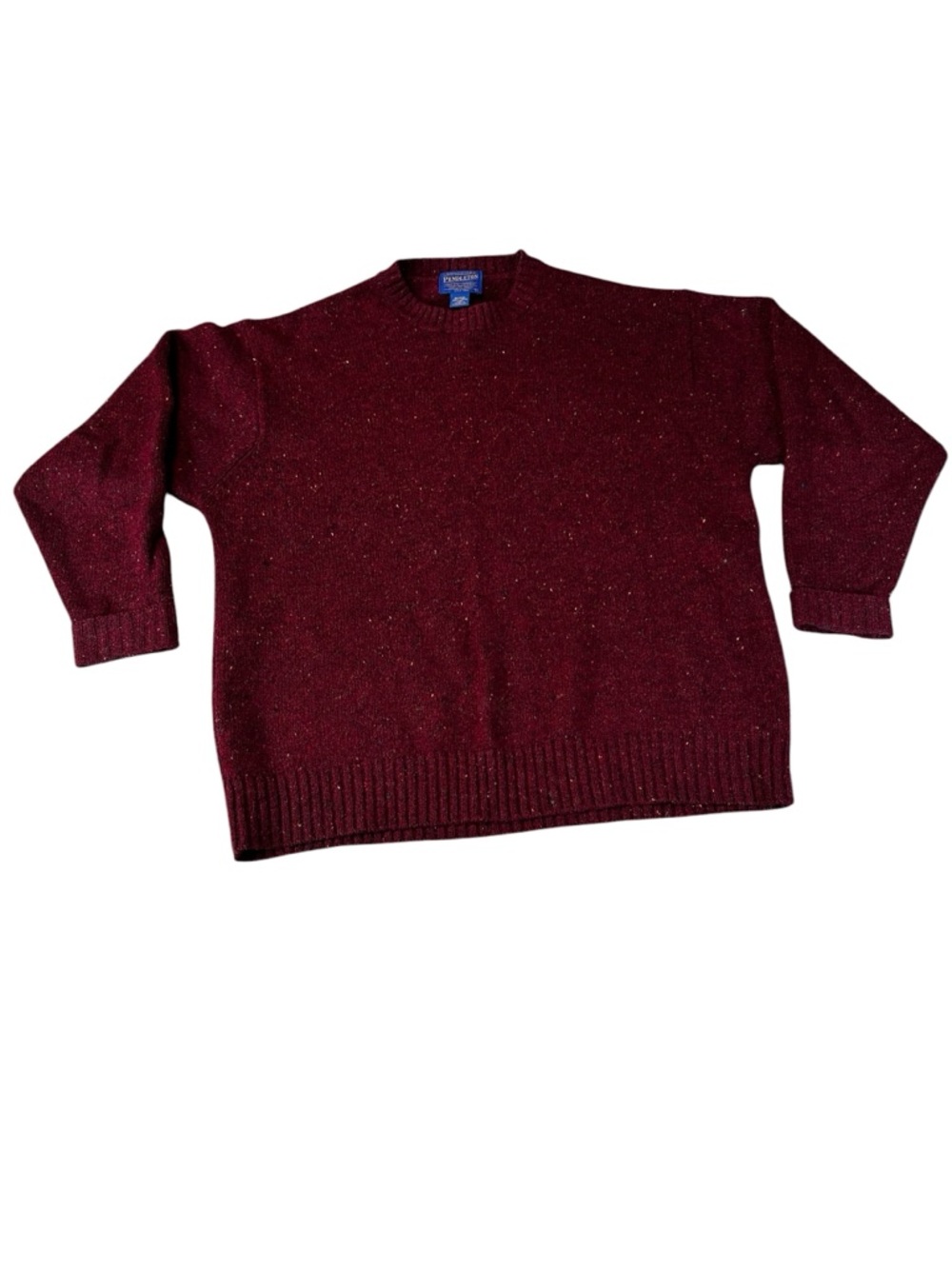 Pendleton 100% Virgin Wool Crewneck Sweater Mens L Burgundy Donegal Fleck Y2K